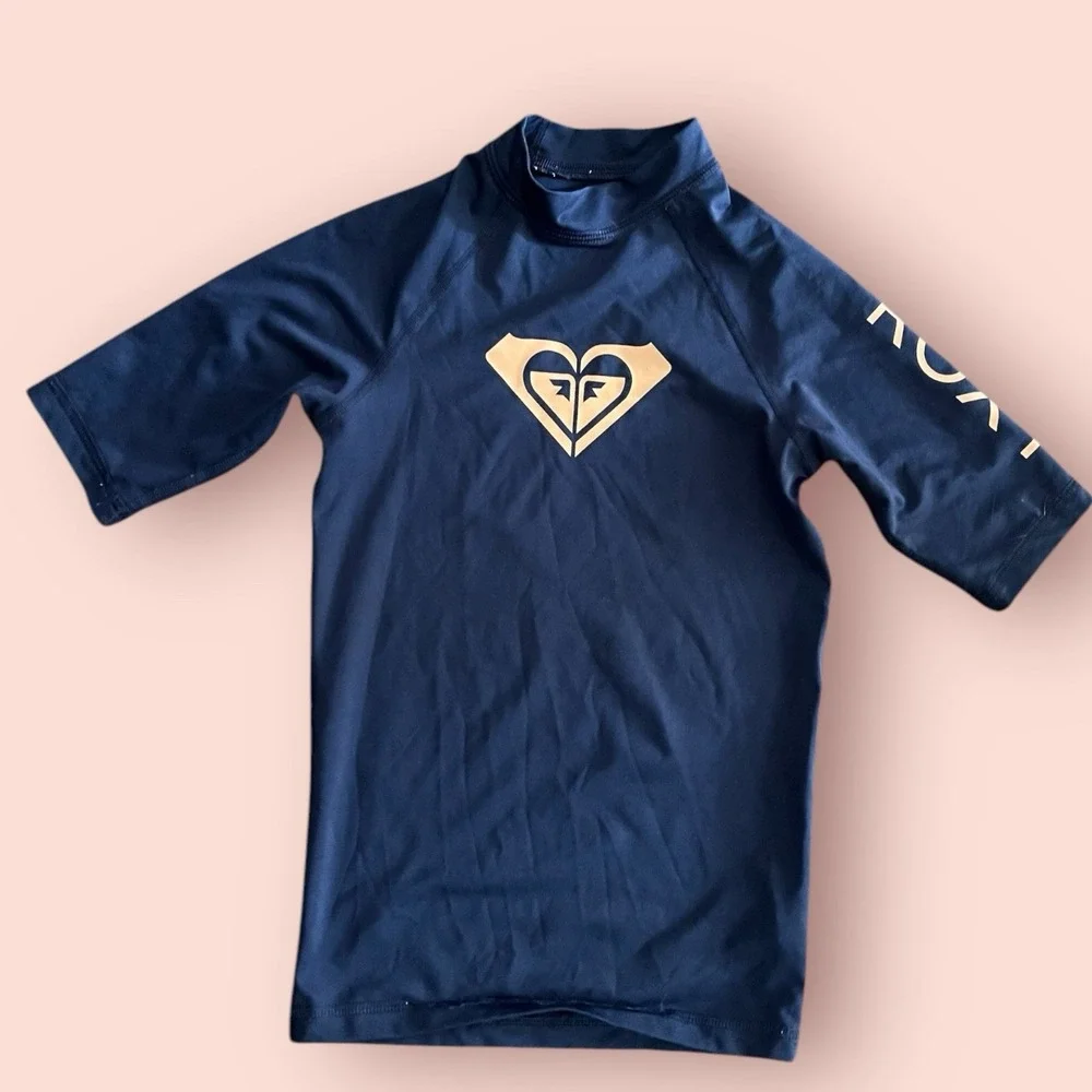 Roxy Girls‎ Youth Medium Long Sleeve Rashguard Navy Swim Top Size Medium 10yr